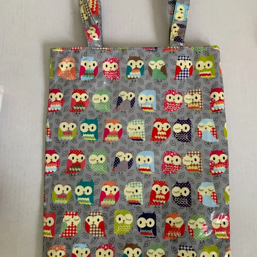Paperchase Fun Owl Leaves Print Tote Bag Gray Multicolor PVC Shopper ~ 12